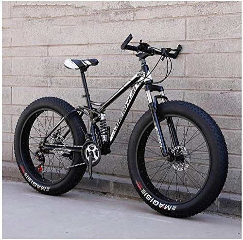 Fat Tyre Mountain Bike : Adult Mountain Bikes, Fat Tire Dual Disc Brake Hardtail Mountain Bike, Big Wheels Bicycle, High-carbon Steel Frame, New Blue, 26 Inch 27 Speed (Color : Black, Size : 26 Inch 27 Speed)