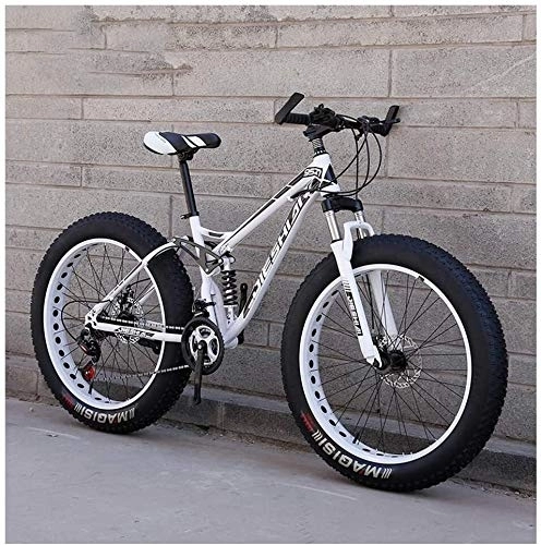 Fat Tyre Mountain Bike : Adult Mountain Bikes, Fat Tire Dual Disc Brake Hardtail Mountain Bike, Big Wheels Bicycle, High-carbon Steel Frame, New Blue, 26 Inch 27 Speed (Color : New White, Size : 24 Inch 21 Speed)