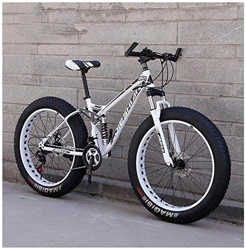 Fat Tyre Mountain Bike : Adult Mountain Bikes, Fat Tire Dual Disc Brake Hardtail Mountain Bike, Big Wheels Bicycle, High-carbon Steel Frame, New Blue, 26 Inch 27 Speed (Color : New White, Size : 26 Inch 21 Speed)