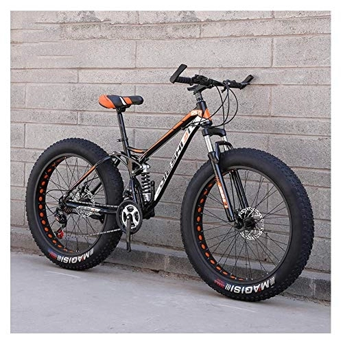 Fat Tyre Mountain Bike : Adult Mountain Bikes, Fat Tire Dual Disc Brake Hardtail Mountain Bike, Big Wheels Bicycle, High-carbon Steel Frame, New Orange, 24 Inch 27 Speed