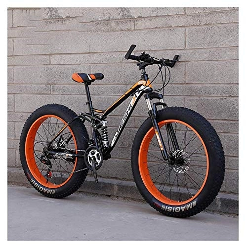 Fat Tyre Mountain Bike : Adult Mountain Bikes, Fat Tire Dual Disc Brake Hardtail Mountain Bike, Big Wheels Bicycle, High-carbon Steel Frame, Orange, 26 Inch 27 Speed