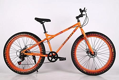 Fat Tyre Mountain Bike : Adult Snowmobile Variable Speed ​​Mountain Bike, Wide Tire Bicycle Men'S Beach Bikes, High Carbon Steel Frame Double Disc Brake Off-Road Bicycle-Orange_26-Inch X17 Inches