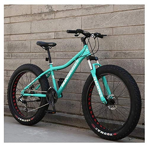 Fat Tyre Mountain Bike : Adults Mountain Bicycle 26 Inch Fat Tire Hardtail Mountain Trail Bikes with Front Suspension for Men / Women, Mechanical Dual Disc Brakes & Adjustable Seat, Spoke Green, 7 Speed