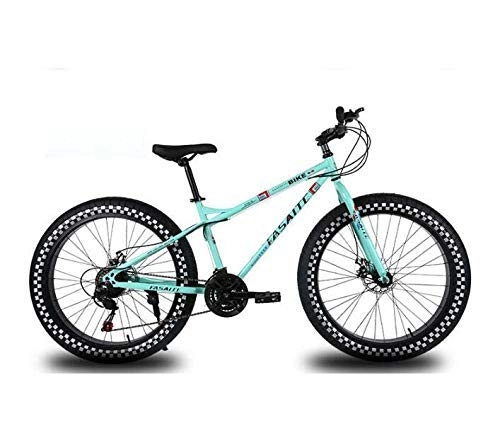 Fat Tyre Mountain Bike : ALQN 26 inch Wheels Mountain Bike for Adults, Fat Tire Bike Bicycle, High-Carbon Steel Frame, Dual Disc Brake, Blue, 24 Speed