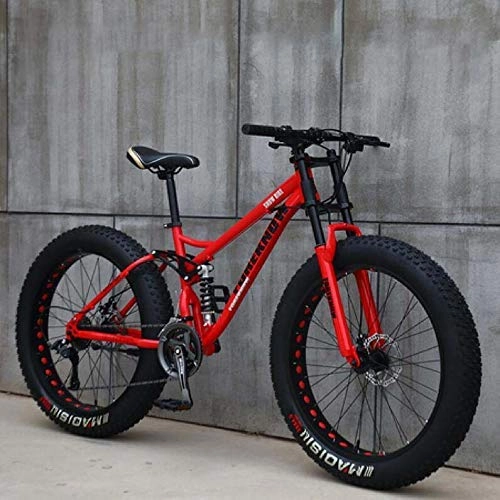 Fat Tyre Mountain Bike : ALQN Bicycle Mountain Bike for Teens of Adults Men and Women, High Carbon Steel Frame, Soft Tail Dual Suspension, Mechanical Disc Brake, 24 / 26&Times;5.1 inch Fat Tire, red, 26 inch 21 Speed