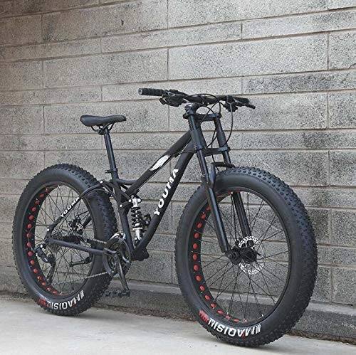 Fat Tyre Mountain Bike : ALQN Bicycle Mountain Bikes Dual Full Suspension for Adults, High Carbon Steel Soft Tail Frame, Deceleration Spring Front Fork, Mechanical Disc Brake, 26 inch Wheel, Black, 24 Speed