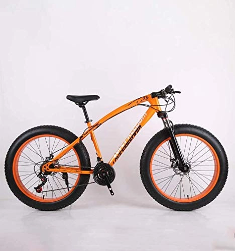 Fat Tyre Mountain Bike : Alqn Fat Tire Adult Mountain Bike, High-Carbon Steel Frame Cruiser Bikes, Beach Snowmobile Bicycle, Double Disc Brake 26 inch Wheels, Orange, 24 Speed