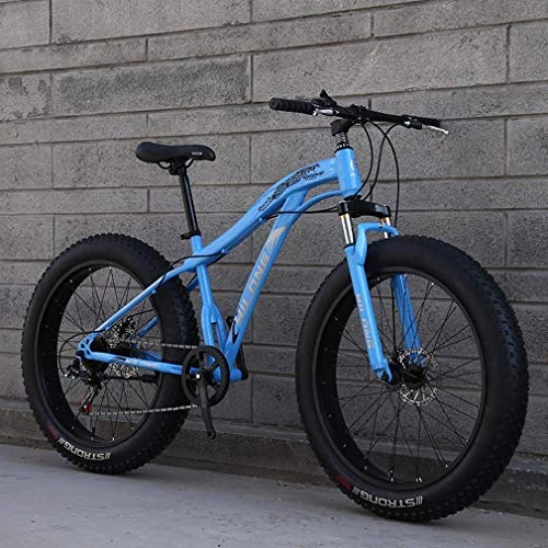 Fat Tyre Mountain Bike : Alqn Fat Tire Mountain Bike Mens, 26 inch Adult Snow Bike, Double Disc Brake Cruiser Bikes, Beach Bicycle, 4.0 Wide Wheels, Blue, 27 Speed