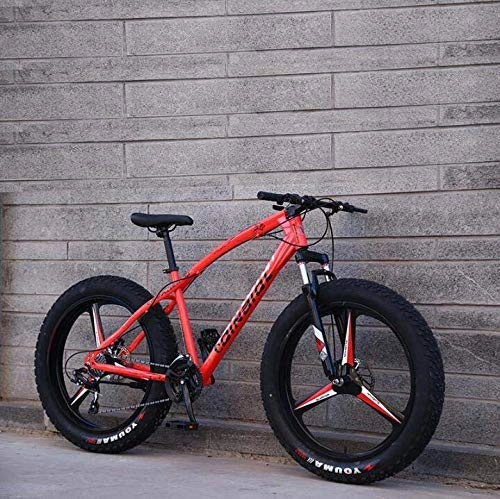 Fat Tyre Mountain Bike : ALQN Mountain Bike Bicycle for Adults, High Carbon Steel Frame, Dual Disc Brake and Front Full Suspension Fork, Red, 26 inch 7 Speed