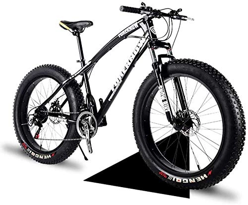 Fat Tyre Mountain Bike : ANGEELEE 26 inch mountain bike 24 speed gearshift adult fat tire bike snow bike carbon steel frame full suspension disc brakes hardtail bike-black