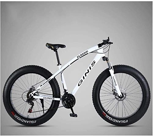 Fat Tyre Mountain Bike : Aoyo 26 Inch Mountain Bicycle, High-carbon Steel Frame Fat Tire Mountain Trail Bike, Men's Womens Hardtail Mountain Bike with Dual Disc Brake (Color : White, Size : 24 Speed Spoke)