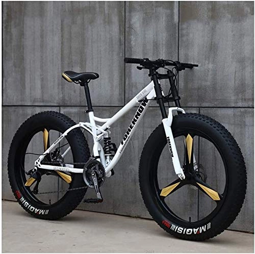 Fat Tyre Mountain Bike : Aoyo Mountain Bikes, 26 Inch Fat Tire Hardtail Mountain Bike, Dual Suspension Frame and Suspension Fork All Terrain Mountain Bike, (Color : 27 Speed, Size : White 3 Spoke)