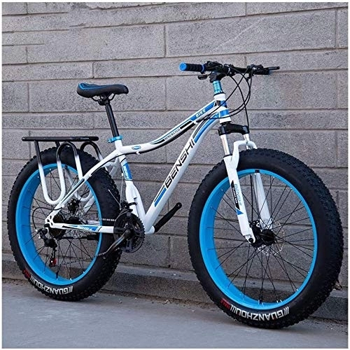 Fat Tyre Mountain Bike : Aoyo Mountain Bikes, Adult, Mountain Bicycle, Fat Tire Dual-Suspension, Bike, High-carbon Steel Frame, MTB, All Terrain, 26Inch, 21Speed, white Blue, Colour:Black Orange (Color : White Blue)