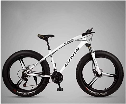 Fat Tyre Mountain Bike : Aoyo Mountain Trail Bicycle, 26 Inch 24 Speeds, Bicycles, Bike, All-Terrain, Fat Tire, MTB, Front Suspension, Double Disc Brake, High Carbon Steel, Mountain Bikes, (Color : White)