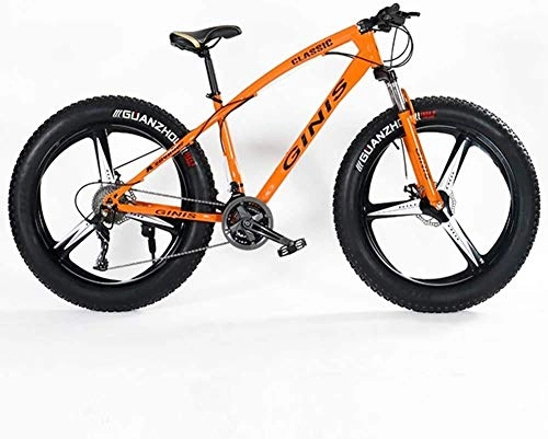 Fat Tyre Mountain Bike : Aoyo Teens Mountain Bikes, 21-Speed 24 Inch Fat Tire Bicycle, High-carbon Steel Frame Hardtail Mountain Bike with Dual Disc Brake, (Color : Orange, Size : 3 Spoke)