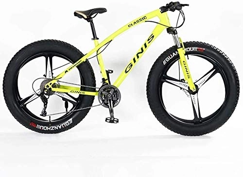 Fat Tyre Mountain Bike : Aoyo Teens Mountain Bikes, 21-Speed 24 Inch Fat Tire Bicycle, High-carbon Steel Frame Hardtail Mountain Bike with Dual Disc Brake, (Color : Yellow, Size : 3 Spoke)