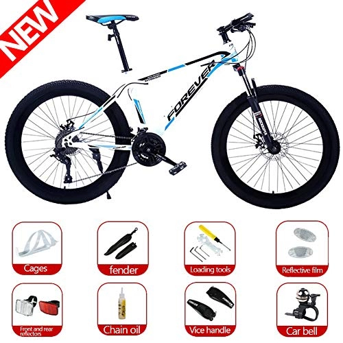 Fat Tyre Mountain Bike : ATGTAOS Adult Mountain Bikes, Mountain Trail Bike, Bicycles Mountain Bicycle, 26 Inch 21 Speed, High Carbon Steel Full Suspension Frame Shock-Absorbing Front Fork Mechanical Double Disc Brake, Blue