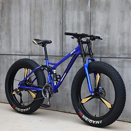 Fat Tyre Mountain Bike : AURALLL Mountain Bikes, All Terrain Mountain Bike, Dual Suspension Frame And Suspension Fork Fat Tire Mountain Bike, 24" 26 Inch, Blue, 26 inch 24 speed