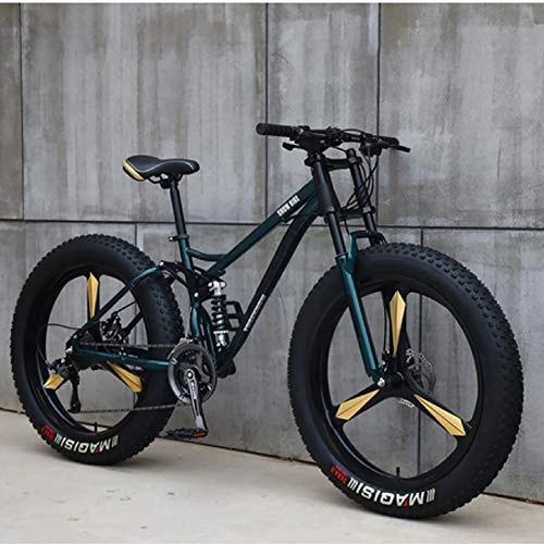 Fat Tyre Mountain Bike : AURALLL Mountain Bikes, All Terrain Mountain Bike, Dual Suspension Frame And Suspension Fork Fat Tire Mountain Bike, 24" 26 Inch, Green, 26 inch 21 speed