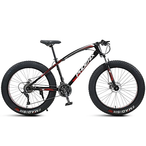Fat Tyre Mountain Bike : Bananaww 4.0 Inch Thick Wheel Mountain Bikes, Adult Fat Tire Trail Bike, Speed Bicycle, High-carbon Steel Frame, Full Suspension Dual Disc Brake Bicycle for Men Women, Black Red, 24inch 24speed