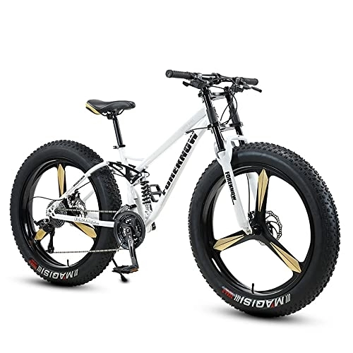 Fat Tyre Mountain Bike : Bananaww Thick Wheel Mountain Bike with High-carbon Steel Frame, Adult Fat Tire Mountain Trail Bicycle, Mens Mountain Bike Dual Suspension Dual Disc Brake, White, 26inch 21speed