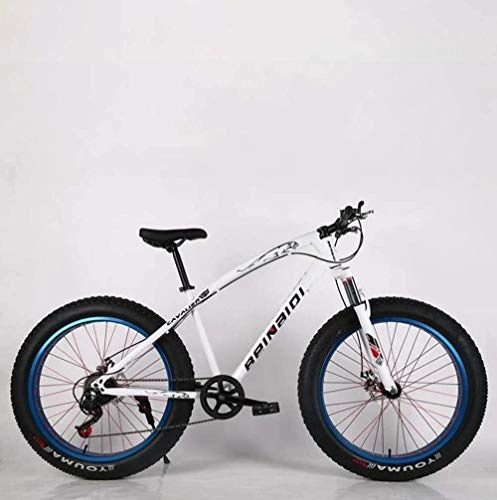 Fat Tyre Mountain Bike : baozge Mens Adult Fat Tire Mountain Bike Double Disc Brake Beach Snow Bicycle High-Carbon Steel Frame Cruiser Bikes 26 inch Wheels Red 7 Speed-24 speed_White