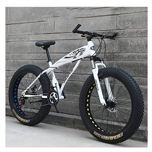 Fat Tyre Mountain Bike : BCX Adult Mountain Bikes, Boys Girls Fat Tire Mountain Trail Bike, Dual Disc Brake Hardtail Mountain Bike, High-Carbon Steel Frame, Bicycle, Blue E, 26 inch 21 Speed, White C, 26 Inch 24 Speed