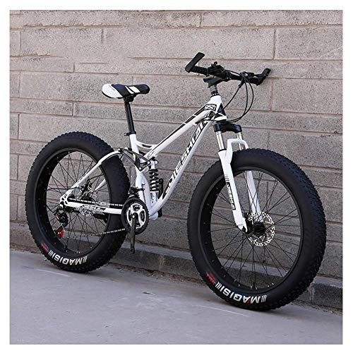 Fat Tyre Mountain Bike : BCX Adult Mountain Bikes, Fat Tire Dual Disc Brake Hardtail Mountain Bike, Big Wheels Bicycle, High-Carbon Steel Frame, New Blue, 26 inch 27 Speed, White, 24 Inch 21 Speed