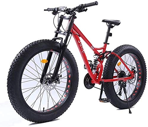 Fat Tyre Mountain Bike : Bike 26 inches Women mountain, disc brakes Fat Tire Mountain Trail, hardtail bicycle, high-carbon steel frame (Color : Red, Size : 27 Speed)