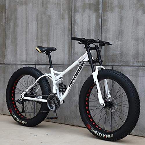 Fat Tyre Mountain Bike : Bike Adult Mountain, 24 Inch Fat Tire Hardtail Mountain, Dual Suspension Frame and Suspension Fork All Terrain Mountain (Color : White, Size : 27 Speed)