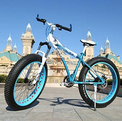 Fat Tyre Mountain Bike : Bike Bike Mountain Bikes Exercise Bike for Home Bike Male and Female Bicycles Mountain Bike 7 21 24 27 Speed 26 4 Fat Tire MTB Mountain Bike Off-Road Gear Reduction Beach Fat Bicycle-Blue_7 Speed