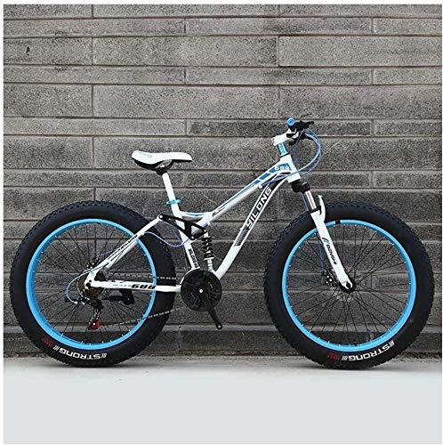 Fat Tyre Mountain Bike : Bike Mens Womens Mountain, High-carbon Steel Frame, Dual Disc Brake Hardtail Mountain, All Terrain Bicycle, Anti-Slip, 26 Inch (Color : White, Size : 21 Speed)