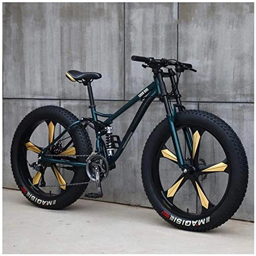 Fat Tyre Mountain Bike : Bike Variable Speed Mountain, 26 Inch Hardtail Mountain, Dual Suspension Frame All Terrain Off-road Bicycle For Men And Women (Color : 21 Speed, Size : Green 5 Spoke)