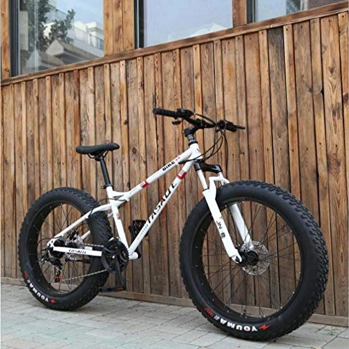 Fat Tyre Mountain Bike : Cloth-YG Adult Fat Tire Mountain Bike, Double Disc Brake / Cruiser Bikes, Beach Snowmobile Bicycle, 24 inch Aluminum Alloy Wheels, White, 7 speed