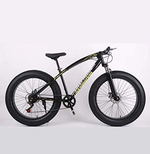 Fat Tyre Mountain Bike : Cloth-YG Fat Tire Adult Mountain Bike, High-Carbon Steel Frame Cruiser Bikes, Beach Snowmobile Bicycle, Double Disc Brake 26 Inch Wheels, Black, 7 speed