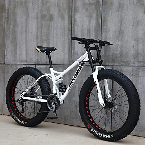 Fat Tyre Mountain Bike : DDSGG Mountain Bike 26 Inch Carbon Steel Belt 27 Speed Gear Professional Rider Bicycle Adult Bicycle Full Suspension Portable Bicycle for Men And Women, White