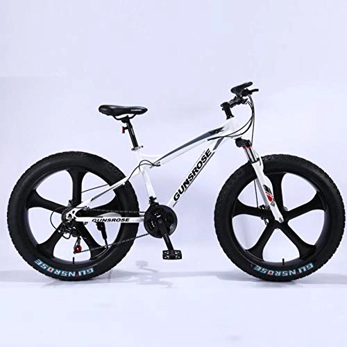 Fat Tyre Mountain Bike : Dengjiam Bicycle 26 Inch Mountain Bike 4.0 Fat Tire Mountain Bicycle Double Disc Brake Bike High Carbon Steel 7 / 21 / 24 / 24 Speed Bike-White_27