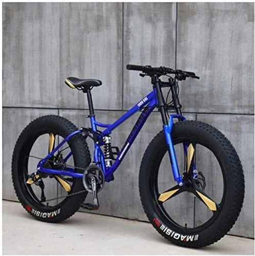 Fat Tyre Mountain Bike : DIMPLEYA Mountain Bikes, 26 Inch Fat Tire Hardtail Mountain Bike, Dual Suspension Frame and Bike, 27 Speed, Orange 3 Spoke, 27 Speed, Blue 3 Spoke