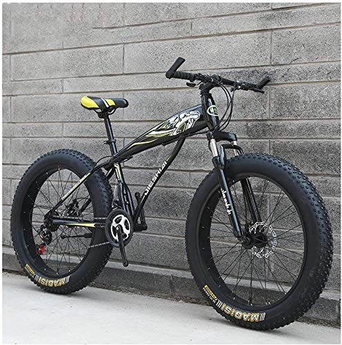 Fat Tyre Mountain Bike : Ding Adult Mountain Bikes, Boys Girls Fat Tire Mountain Trail Bike, Dual Disc Brake Hardtail Mountain Bike, High-carbon Steel Frame, Bicycle (Color : Yellow B, Size : 24 Inch 24 Speed)