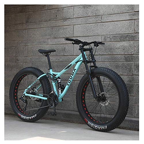 Fat Tyre Mountain Bike : DLC 26 inch Mountain Bikes, Adult Boys Girls Fat Tire Mountain Trail Bike, Dual Disc Brake Bicycle, High-Carbon Steel Frame, Anti-Slip Bikes, Black, 27 Speed, Blue, 27 Speed