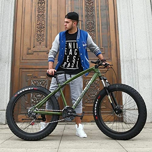 Fat Tyre Mountain Bike : DULPLAY 24 Inch Folding Fat Mountain Bike, Big Tire Snowmobile Mountain Bicycle For Men Women, Dual Disc Brakes Adult Mountain Bikes Armygreen 24", 27-speed