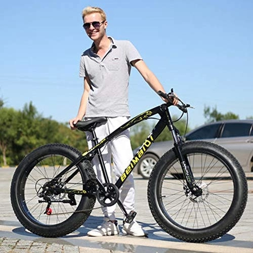 Fat Tyre Mountain Bike : DULPLAY 24 Inch Folding Fat Mountain Bike, Big Tire Snowmobile Mountain Bicycle For Men Women, Dual Disc Brakes Adult Mountain Bikes Black 24", 24-speed