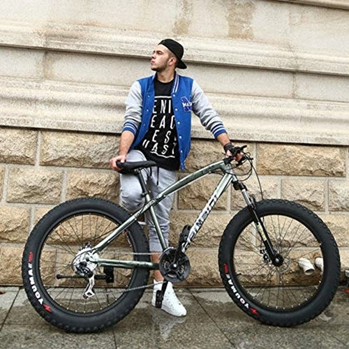 Fat Tyre Mountain Bike : DULPLAY 24 Inch Folding Fat Mountain Bike, Big Tire Snowmobile Mountain Bicycle For Men Women, Dual Disc Brakes Adult Mountain Bikes Gray 24", 24-speed