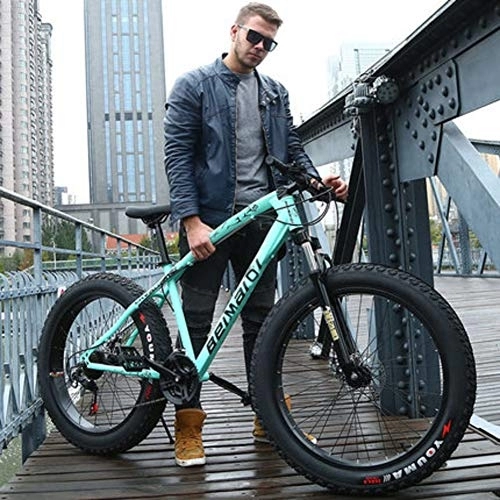 Fat Tyre Mountain Bike : DULPLAY 24 Inch Folding Fat Mountain Bike, Big Tire Snowmobile Mountain Bicycle For Men Women, Dual Disc Brakes Adult Mountain Bikes Green 24", 21-speed