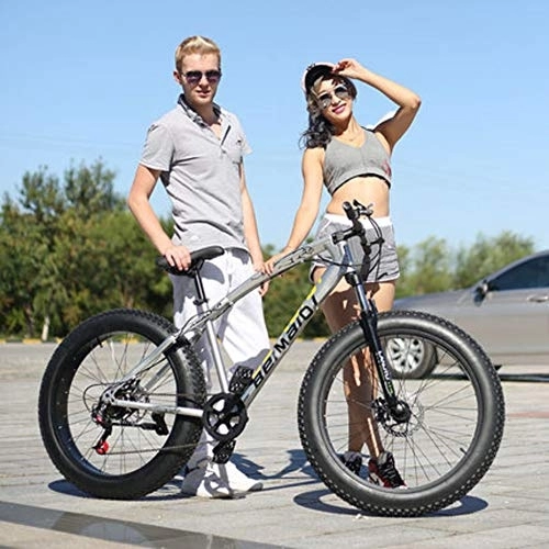 Fat Tyre Mountain Bike : DULPLAY 24 Inch Folding Fat Mountain Bike, Big Tire Snowmobile Mountain Bicycle For Men Women, Dual Disc Brakes Adult Mountain Bikes Silver 24", 21-speed