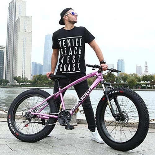 Fat Tyre Mountain Bike : DULPLAY 24 Inch Folding Fat Mountain Bike, Big Tire Snowmobile Mountain Bicycle For Men Women, Dual Disc Brakes Adult Mountain Bikes Star Powder 24", 21-speed