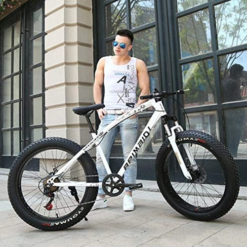 Fat Tyre Mountain Bike : DULPLAY 24 Inch Folding Fat Mountain Bike, Big Tire Snowmobile Mountain Bicycle For Men Women, Dual Disc Brakes Adult Mountain Bikes White 24", 21-speed