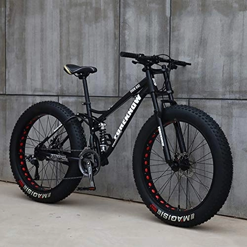 Fat Tyre Mountain Bike : DULPLAY 24 Inch Mountain Bikes, 21 Speed Bikes, Road Bicycle Racing For Men Women Adult, High Carbon Steel Frame, Double Disc Brake Black 24", 21-speed