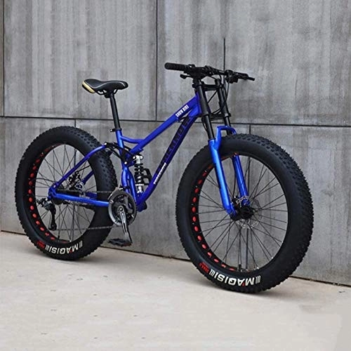 Fat Tyre Mountain Bike : DULPLAY 24 Inch Mountain Bikes, 21 Speed Bikes, Road Bicycle Racing For Men Women Adult, High Carbon Steel Frame, Double Disc Brake Blue 24", 21-speed