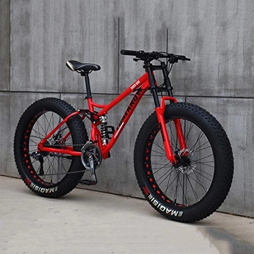 Fat Tyre Mountain Bike : DULPLAY 24 Inch Mountain Bikes, 21 Speed Bikes, Road Bicycle Racing For Men Women Adult, High Carbon Steel Frame, Double Disc Brake Red 24", 21-speed